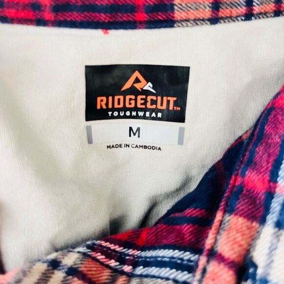 Ridgecut Toughwear Button Down Flannel Shirt Plaid Red Blue Tan White Size M - Picture 7 of 7